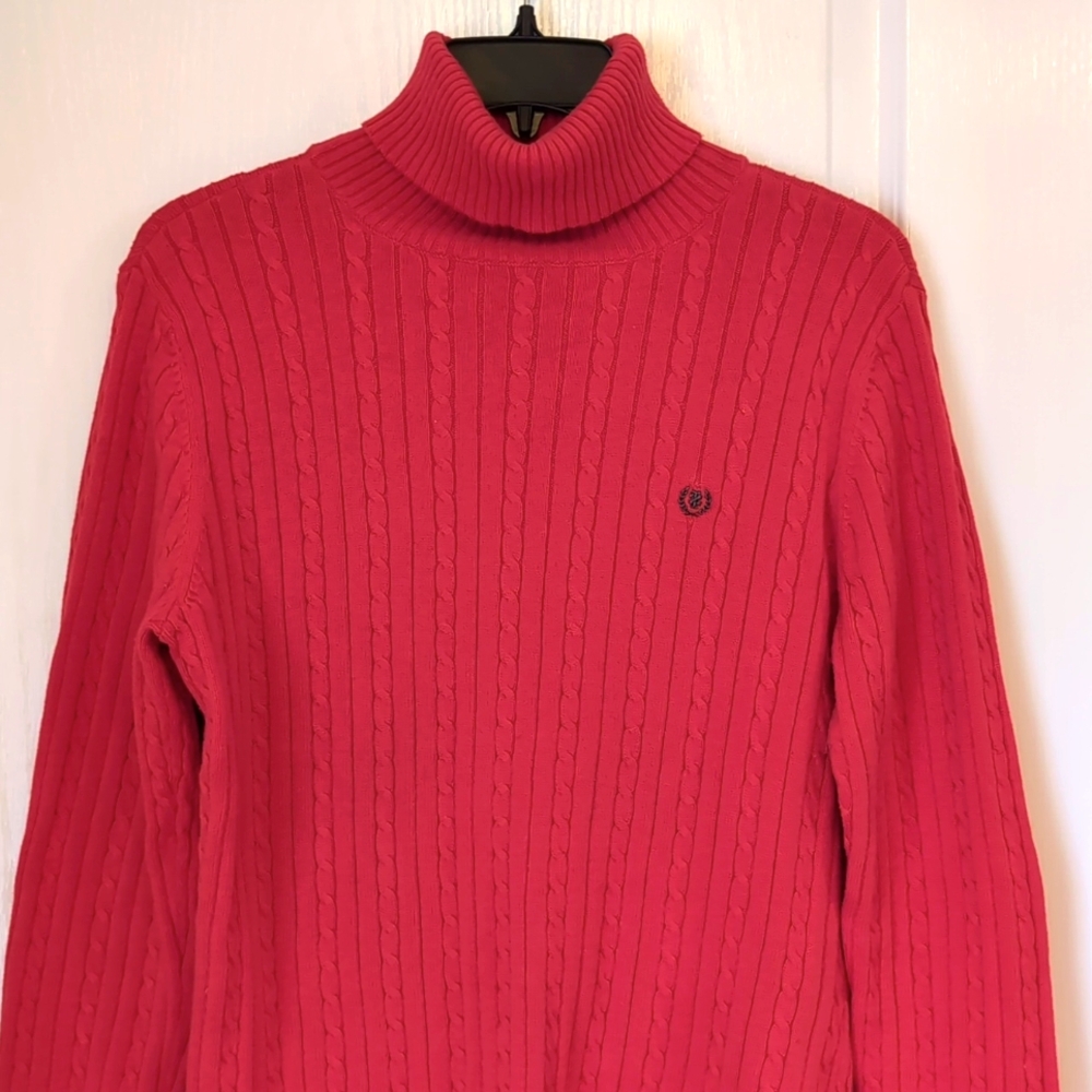 IZOD  Red Cable Knit Turtle Neck Sweater. Size Large